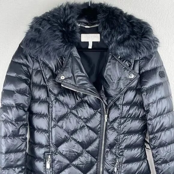 RARE Escada Sport Genuine Fur/Shearling Biker Down Puffer Jacket Coat EU 36 US 6 - Picture 6 of 16